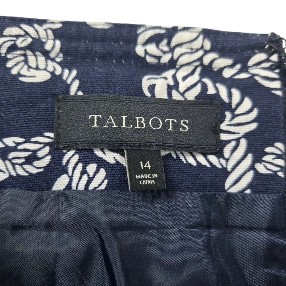 Talbots Rope Knot Print‎ Mini Skirt Navy Blue White Cotton Stretch Pockets